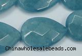 CEQ207 15.5 inches 22*30mm faceted flat teardrop blue sponge quartz beads