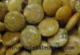 CFA42 15.5 inches 15mm flat round yellow chrysanthemum agate beads