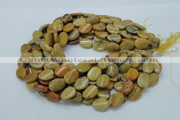 CFA59 15.5 inches 15*20mm twisted oval yellow chrysanthemum agate beads