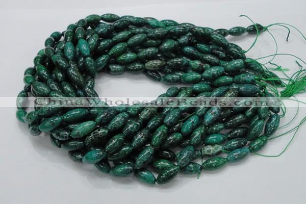 CFA69 15.5 inches 8*17mm rice green chrysanthemum agate beads