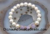 CFB1002 9mm - 10mm potato white freshwater pearl & lavender amethyst stretchy bracelet