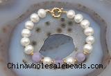 CFB1006 Hand-knotted 9mm - 10mm potato white freshwater pearl & lavender amethyst bracelet