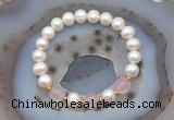 CFB1008 9mm - 10mm potato white freshwater pearl & rose quartz stretchy bracelet