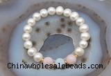 CFB1009 9mm - 10mm potato white freshwater pearl & morganite stretchy bracelet