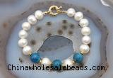 CFB1012 Hand-knotted 9mm - 10mm potato white freshwater pearl & apatite bracelet
