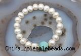 CFB1015 9mm - 10mm potato white freshwater pearl & amazonite stretchy bracelet
