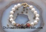 CFB1032 Hand-knotted 9mm - 10mm potato white freshwater pearl & botswana agate bracelet