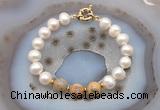 CFB1041 Hand-knotted 9mm - 10mm potato white freshwater pearl & yellow crazy agate bracelet