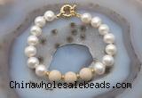 CFB1043 Hand-knotted 9mm - 10mm potato white freshwater pearl & white fossil jasper bracelet