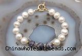 CFB1051 Hand-knotted 9mm - 10mm potato white freshwater pearl & dogtooth amethyst bracelet