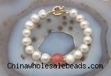 CFB1055 Hand-knotted 9mm - 10mm potato white freshwater pearl & cherry quartz bracelet