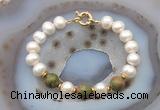 CFB1064 Hand-knotted 9mm - 10mm potato white freshwater pearl & unakite bracelet