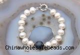 CFB1071 Hand-knotted 9mm - 10mm potato white freshwater pearl & blue tiger eye bracelet