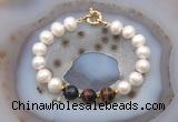 CFB1073 Hand-knotted 9mm - 10mm potato white freshwater pearl & mixed tiger eye bracelet