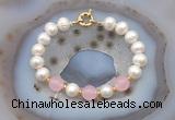 CFB1082 Hand-knotted 9mm - 10mm potato white freshwater pearl & candy jade bracelet