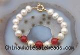 CFB1086 Hand-knotted 9mm - 10mm potato white freshwater pearl & candy jade bracelet