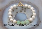 CFB1091 Hand-knotted 9mm - 10mm potato white freshwater pearl & candy jade bracelet