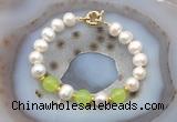 CFB1092 Hand-knotted 9mm - 10mm potato white freshwater pearl & candy jade bracelet