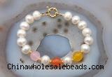 CFB1094 Hand-knotted 9mm - 10mm potato white freshwater pearl & colorful candy jade bracelet