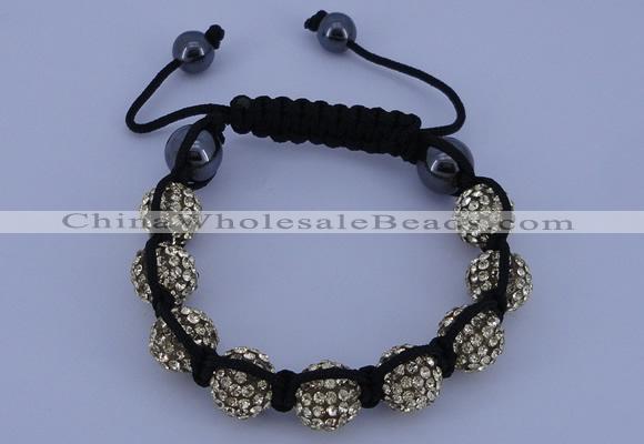 CFB555 10mm round rhinestone with hematite beads adjustable bracelet