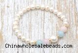 CFB601 6-7mm potato white freshwater pearl & morganite stretchy bracelet