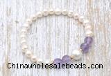 CFB602 6-7mm potato white freshwater pearl & amethyst stretchy bracelet