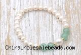 CFB611 6-7mm potato white freshwater pearl & green aventurine stretchy bracelet