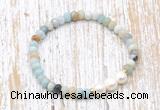 CFB707 faceted rondelle amazonite & potato white freshwater pearl stretchy bracelet