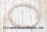CFB710 faceted rondelle pink aventurine & potato white freshwater pearl stretchy bracelet