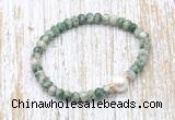 CFB715 faceted rondelle Qinghai jade & potato white freshwater pearl stretchy bracelet