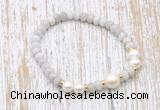 CFB723 faceted rondelle white crazy lace agate & potato white freshwater pearl stretchy bracelet