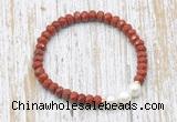 CFB731 faceted rondelle red jasper & potato white freshwater pearl stretchy bracelet