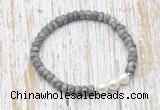 CFB734 faceted rondelle grey picture jasper & potato white freshwater pearl stretchy bracelet