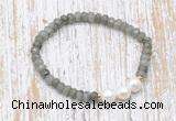 CFB749 faceted rondelle labradorite & potato white freshwater pearl stretchy bracelet