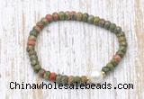 CFB757 faceted rondelle unakite & potato white freshwater pearl stretchy bracelet