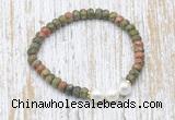 CFB758 faceted rondelle unakite & potato white freshwater pearl stretchy bracelet