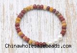 CFB761 faceted rondelle mookaite & potato white freshwater pearl stretchy bracelet