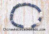 CFB771 faceted rondelle sodalite & potato white freshwater pearl stretchy bracelet