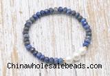 CFB773 faceted rondelle lapis lazuli & potato white freshwater pearl stretchy bracelet