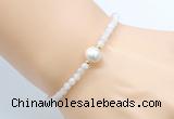 CFB801 4mm faceted round white moonstone & potato white freshwater pearl bracelet