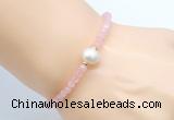 CFB805 4mm faceted round rose quartz & potato white freshwater pearl bracelet