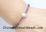 CFB806 4mm faceted round amethyst & potato white freshwater pearl bracelet