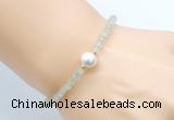 CFB807 4mm faceted round prehnite & potato white freshwater pearl bracelet