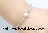 CFB808 4mm faceted round morganite & potato white freshwater pearl bracelet
