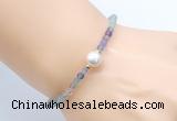 CFB809 4mm faceted round fluorite & potato white freshwater pearl bracelet