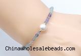 CFB809 4mm faceted round fluorite & potato white freshwater pearl bracelet