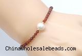 CFB812 4mm faceted round orange garnet & potato white freshwater pearl bracelet