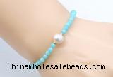 CFB815 4mm faceted round amazonite & potato white freshwater pearl bracelet