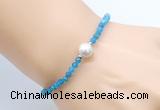 CFB816 4mm faceted round apatite & potato white freshwater pearl bracelet
