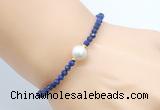 CFB818 4mm faceted round lapis lazuli & potato white freshwater pearl bracelet